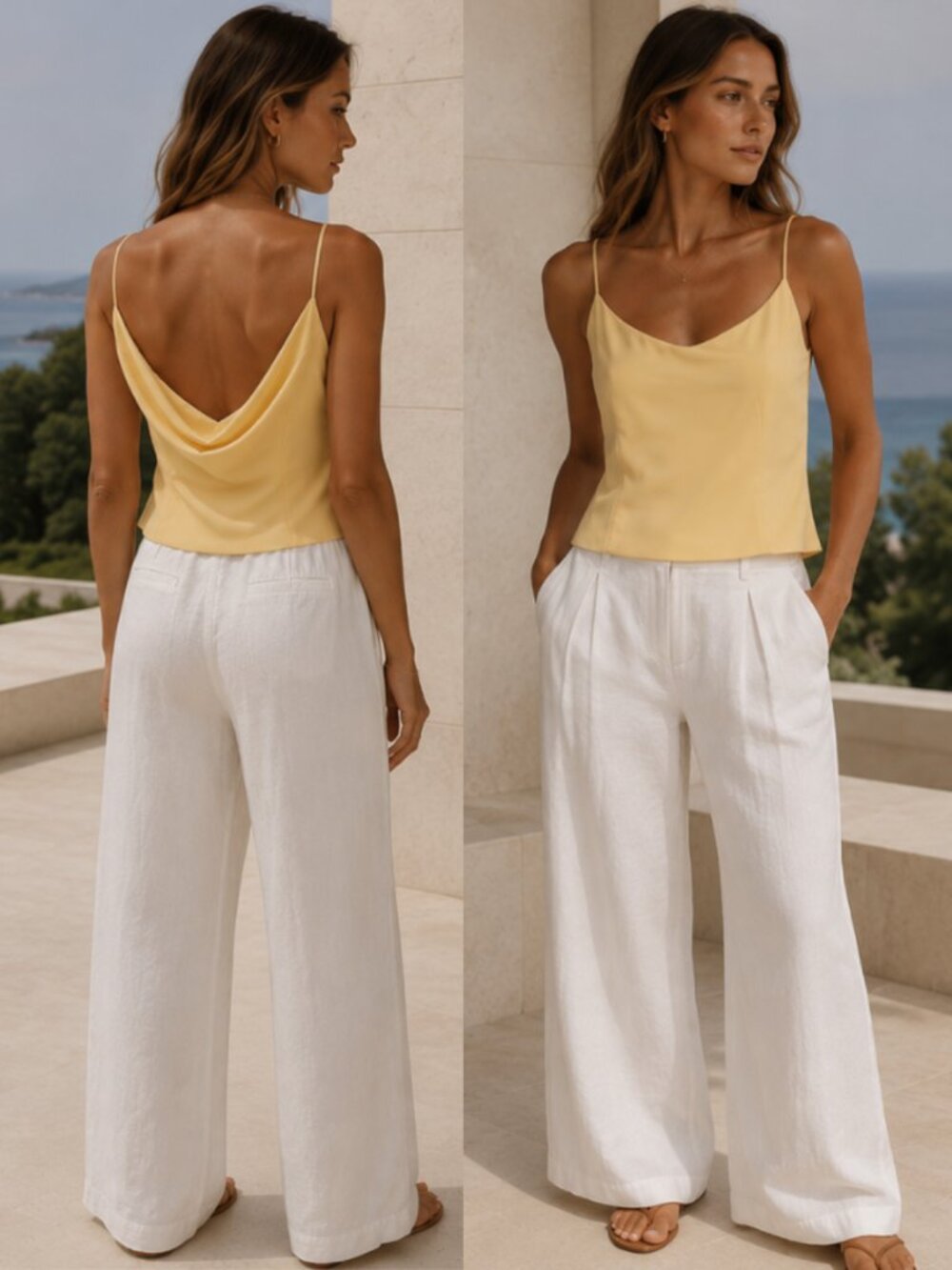 AFTER SIX Y2K Butter Yellow Cowl Back Cropped Tank Top Cami Chic Euro Summer M